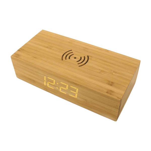 BYFT005676 Bamboo Wireless Charger with Clock Natural Set of 1