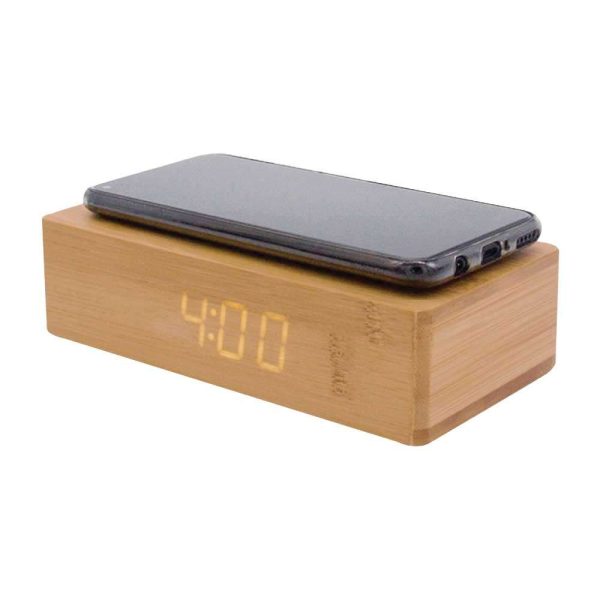 BYFT005676 Bamboo Wireless Charger with Clock Natural Set of 1 B