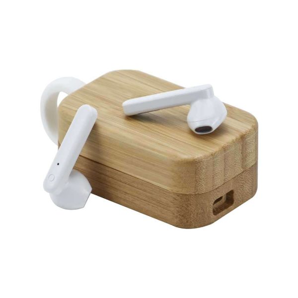 BYFT005685 Bluetooth Earbuds with Bamboo Case Natural White Set of 1 A