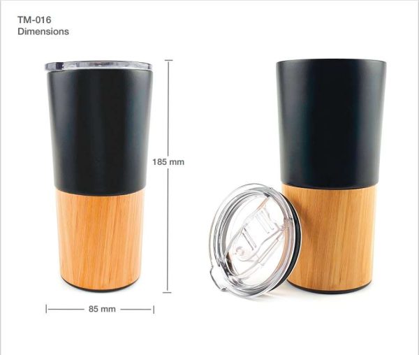 BYFT005686 Travel Tumbler with Bamboo Natural Black Set of 1 C