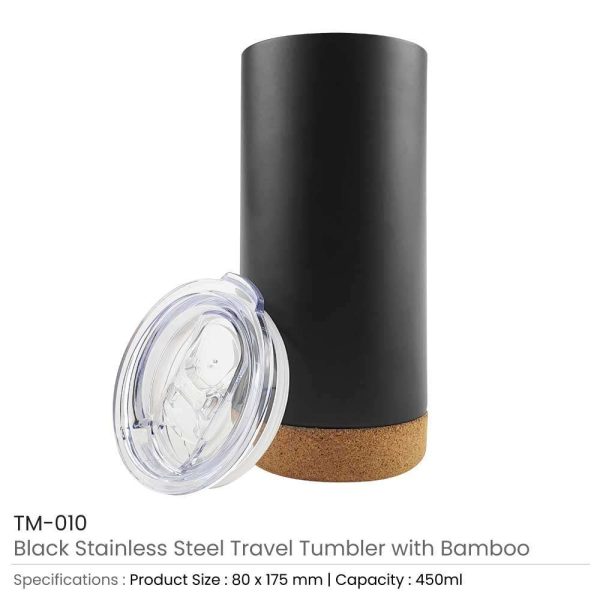 BYFT005690 Travel Tumbler with Cork Base Black Set of 1 B