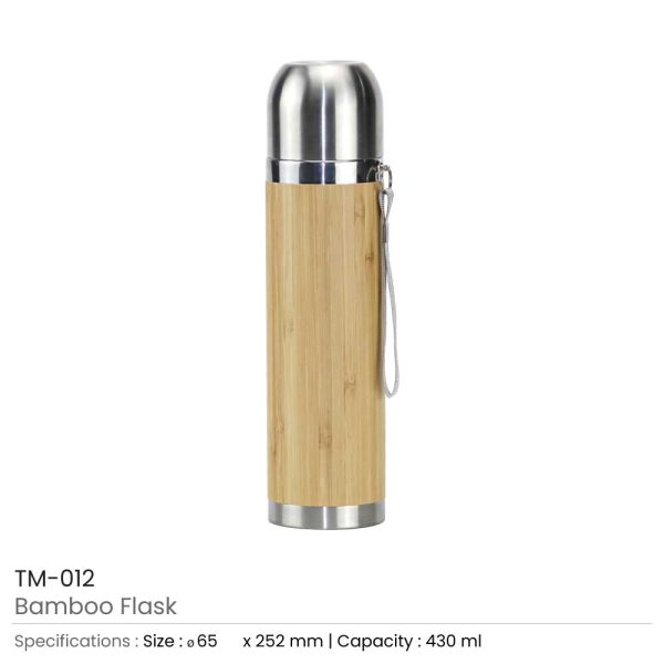 BYFT005691 Bamboo Flask Natural Silver Set of 1 B