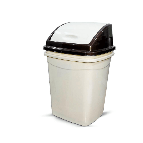 BYFT008450 AKC Trash Bin with Swing Cover 50 Ltr Beige Brown Plastic Set of 1