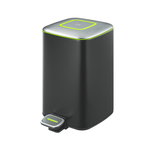 BYFT008594 EKO Trash Can with Lid 6 Ltr Black Silver Plastic Set of 1
