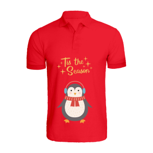 BYFT008879 BYFT Polo Neck T Shirt Red Printed Tis The Season Penguin Set of 1