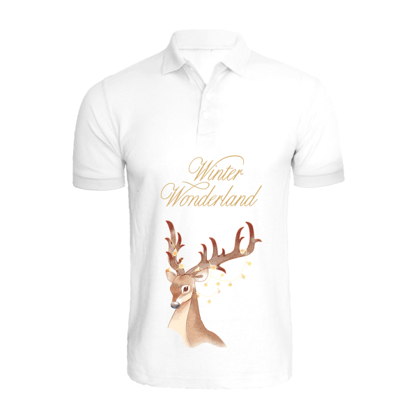 BYFT008885 BYFT Polo Neck T Shirt White Printed Winter Wonderland Deer Set of 1