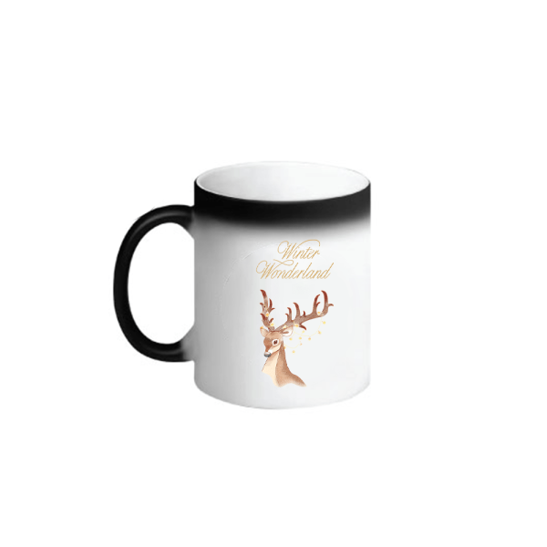 BYFT009057 BYFT Printed Magic Mugs Black Winter Wonderland Deer Ceramic Set of 1