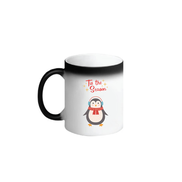 BYFT009061 BYFT Printed Magic Mugs Black Tis The Season Penguin Ceramic Set of 1