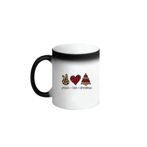 BYFT009065 BYFT Printed Magic Mugs Black Peace Love Christmas Ceramic Set of 1