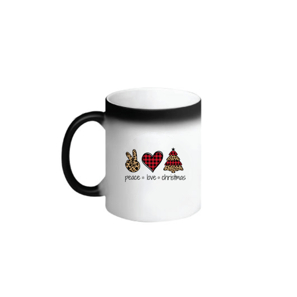 BYFT009065 BYFT Printed Magic Mugs Black Peace Love Christmas Ceramic Set of 1