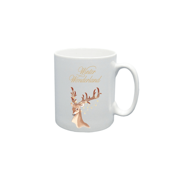 BYFT009067 BYFT Printed Mugs White Winter Wonderland Deer Ceramic Set of 1