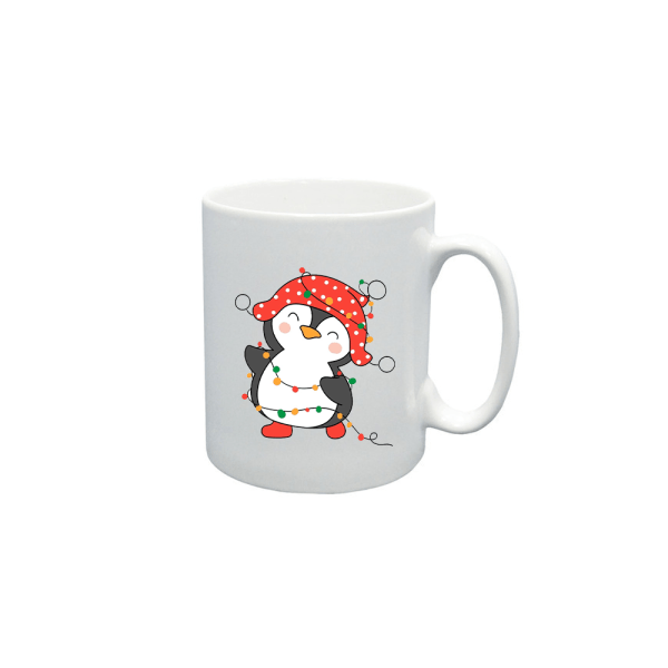 BYFT009068 BYFT Printed Mugs White Penguin Entangled in String Lights Ceramic Set of 1