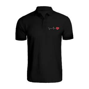 BYFT009132 BYFT Embroidered For You Cotton Female Polo Neck Black T Shirts Heartbeat Design Set of 1