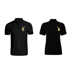 BYFT009167 BYFT Embroidered For You Cotton Couple Polo Neck Black T Shirts Avacado Design Set of 2