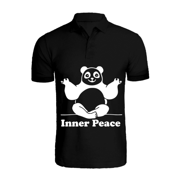 BYFT009201 BYFT Printed Cotton Male Polo Neck Black T Shirts Panda Inner Peace Design Set of 1