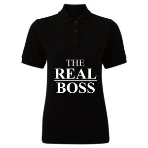 BYFT009231 BYFT Printed Cotton Female Polo Neck Black T Shirts The Real Boss Design Set of 1