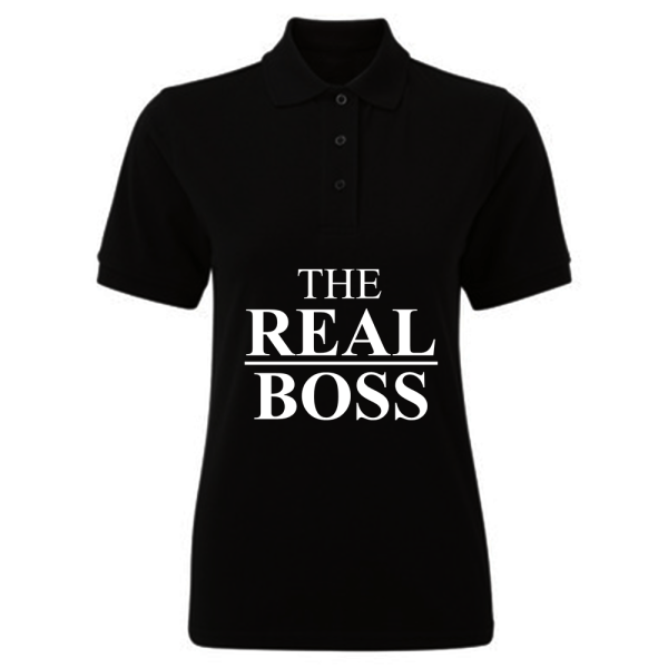 BYFT009231 BYFT Printed Cotton Female Polo Neck Black T Shirts The Real Boss Design Set of 1