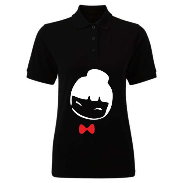 BYFT009233 BYFT Printed Cotton Female Polo Neck Black T Shirts Chinese Doll Design Set of 1