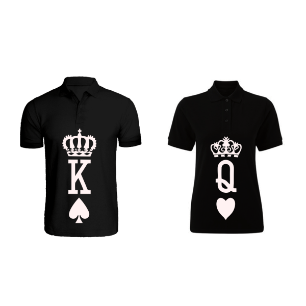 BYFT009267 BYFT Printed Cotton Couple Polo Neck Black T Shirts Crown King Queen Design Set of 2