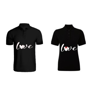 BYFT009268 BYFT Printed Cotton Couple Polo Neck Black T Shirts Mickey Minnie Love Design Set of 2