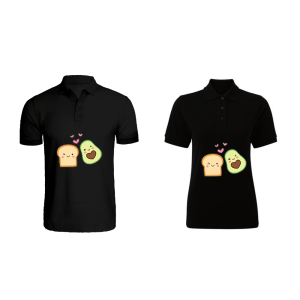 BYFT009277 BYFT Printed Cotton Couple Polo Neck Black T Shirts Avacado Toast Design Set of 2