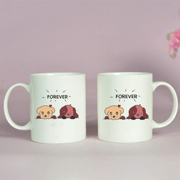 BYFT009326 BYFT Printed MUGS White Forever Design 300 ml Ceramic Set of 2