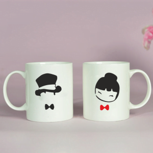 BYFT009327 BYFT Printed MUGS White Chinese Couple Design 300 ml Ceramic Set of 2