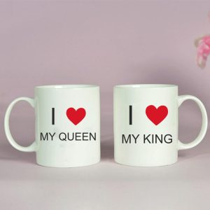 BYFT009329 BYFT Printed MUGS White I Love My King Queen Design 300 ml Ceramic Set of 2