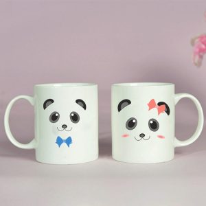 BYFT009330 BYFT Printed MUGS White Mr. Mrs. Panda Design 300 ml Ceramic Set of 2