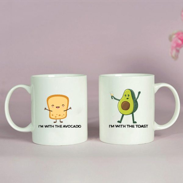 BYFT009332 BYFT Printed MUGS White The Avacado to My Toast Design 300 ml Ceramic Set of 2