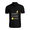 BYFT009436 BYFT Printed Polo Neck Black T Shirt Happy Every Day Design Set of 1