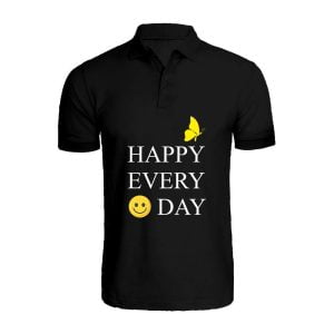 BYFT009436 BYFT Printed Polo Neck Black T Shirt Happy Every Day Design Set of 1