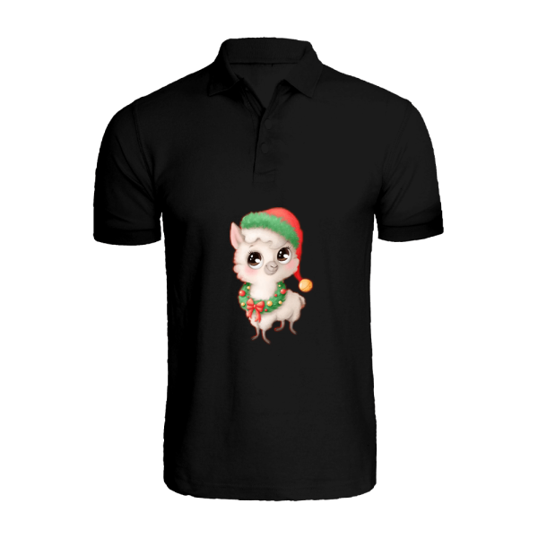 BYFT011054 BYFT Polo Neck T Shirt Printed Black XXL 220 GSM Cotton Llama with Christmas Cap Set of 1