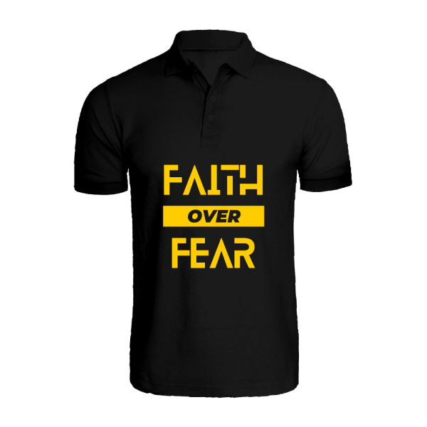 BYFT011590 BYFT Polo Neck Printed Black Small T Shirt 220 GSM Cotton Faith Over Fear Set of 1