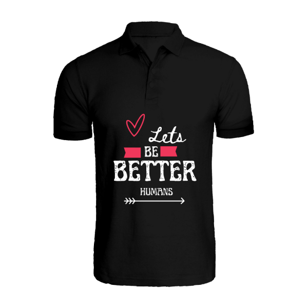 BYFT011630 BYFT Polo Neck Printed Black Small T Shirt 220 GSM Cotton Lets Be Better Humans Set of 1