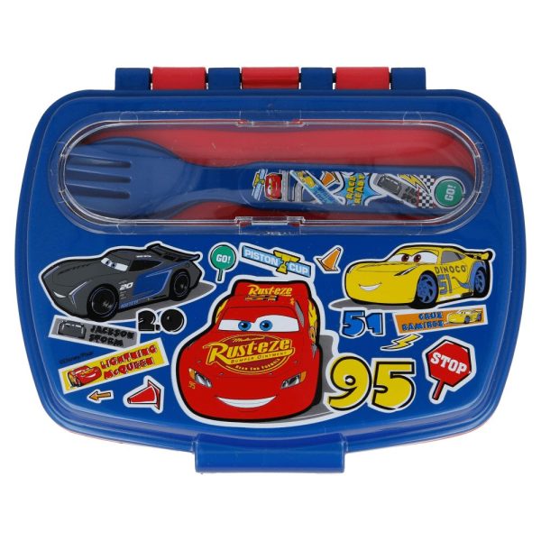 BYFT011870 DISNEY FUNNY SANDWICH BOX WITH CUTLERY CARS STICKERS