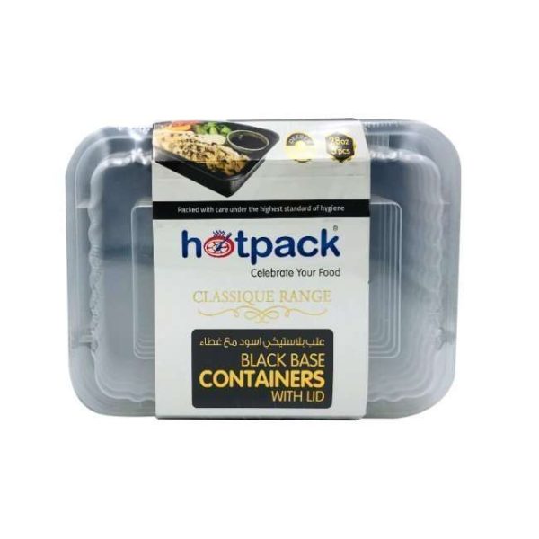 Hotpack 5 Pieces Black Base Rectangular Microwavable Container With Lids 28 Ounce