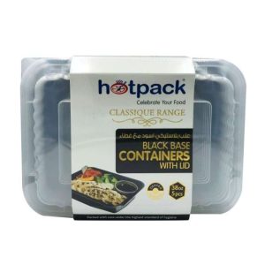 Hotpack 5 Pieces Black Base Rectangular Microwavable Container With Lids 38 Ounce