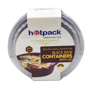 Hotpack 5 Pieces Black Base Round Microwavable Container With Lids 24 Ounce