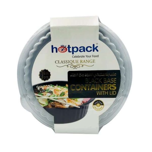 Hotpack 5 Pieces Black Base Round Microwavable Container With Lids 32 Ounce