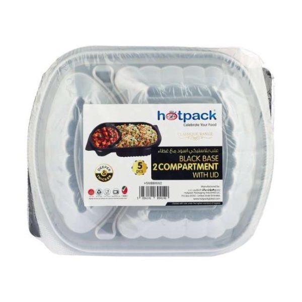 Hotpack Black Base 2 Compartment with Lid 5 Pieces