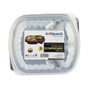 Hotpack Black Base 3 Compartment with Lid 5 Pieces