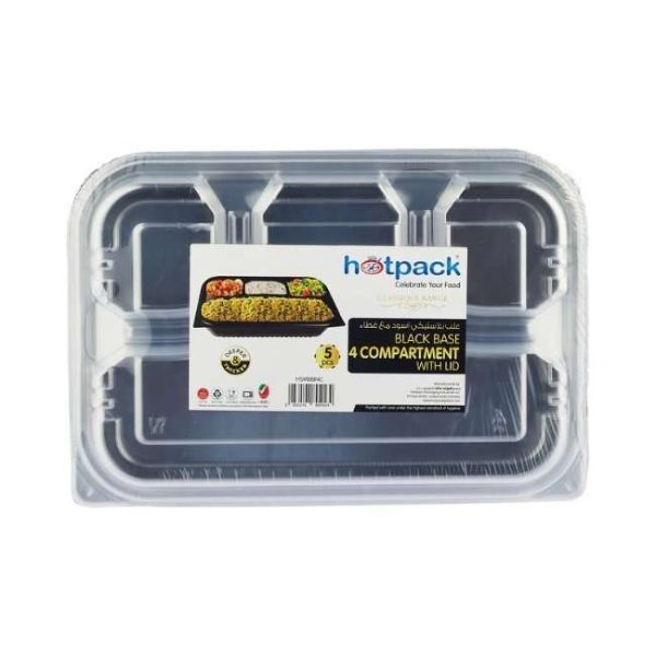 Hotpack Black Base 4 Compartment with Lid 5 Pieces