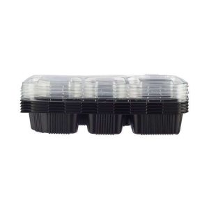 Hotpack Black Base 6 Compartment with Lid 5 Pieces