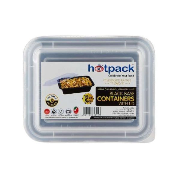 Hotpack Black Base Rectangular Container 12 oz with Lids 5 Pieces 1