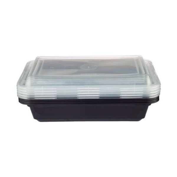 Hotpack Black Base Rectangular Container 16 oz with Lids 5 Pieces 2 1