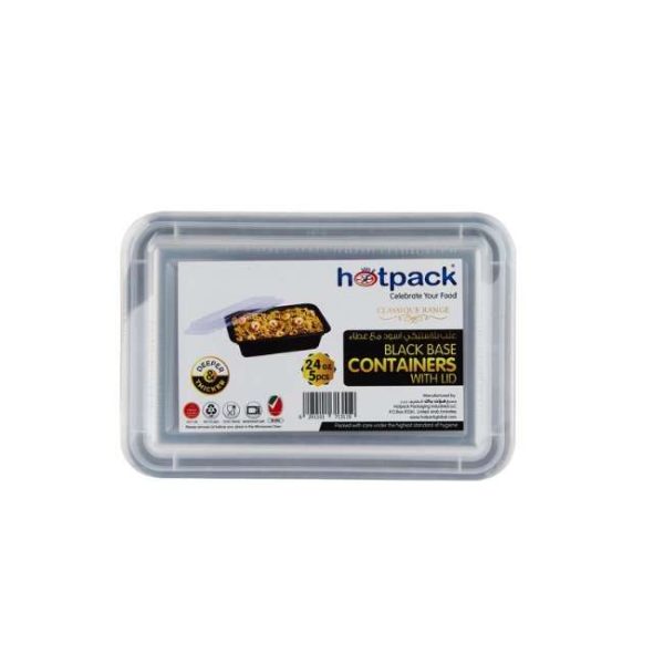 Hotpack Black Base Rectangular Container 16 oz with Lids 5 Pieces 2