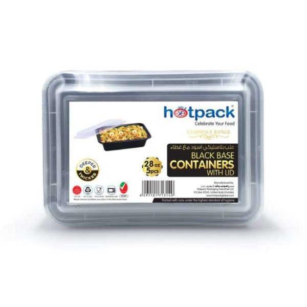 Hotpack Black Base Rectangular Container 28 oz with Lids 5 Pieces