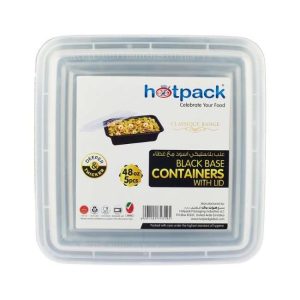 Hotpack Black Base Rectangular Container 48 oz with Lids 5 Pieces