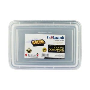 Hotpack Black Base Rectangular Container 58 oz with Lids 5 Pieces